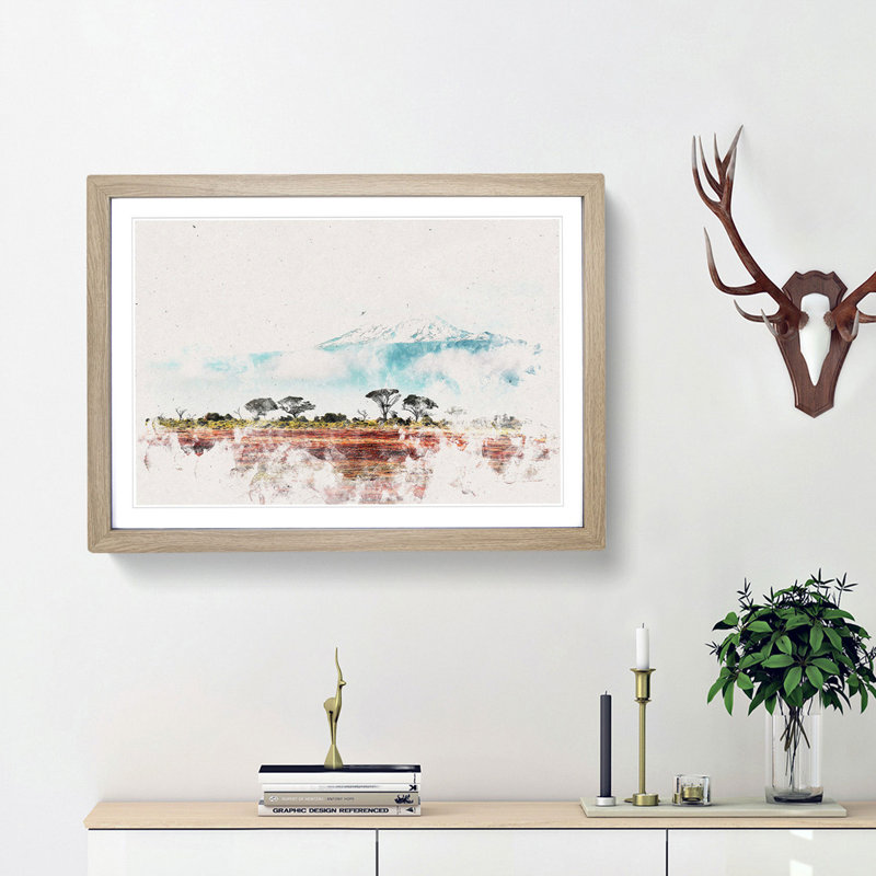 Mount Kilimanjaro in Tanzania - Framed Print, 62cm H x 87cm W x 2cm D, Oak Framed