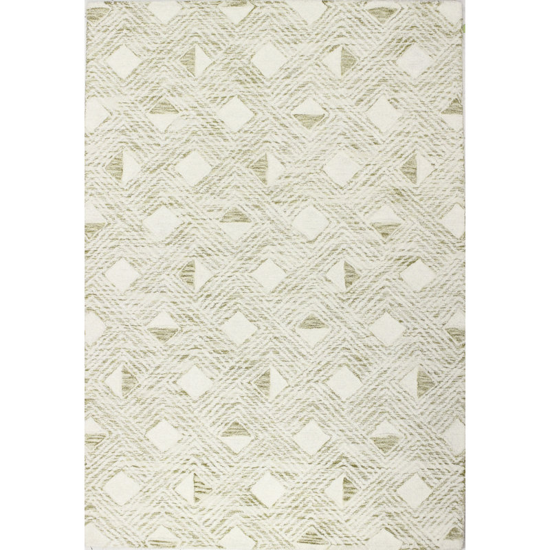 Ivory and Gold Handmade Wool Tufted Rectangular Rug 7'6" x 9'6"