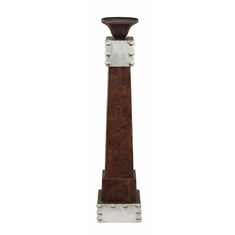 Pillar Candle Holder, Brown Wood And Metal Industrial Accent, 25 Inch