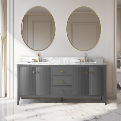 Ensemble de meuble-lavabo autoportant à double cuve 72 po avec plateau en marbre Lavallon