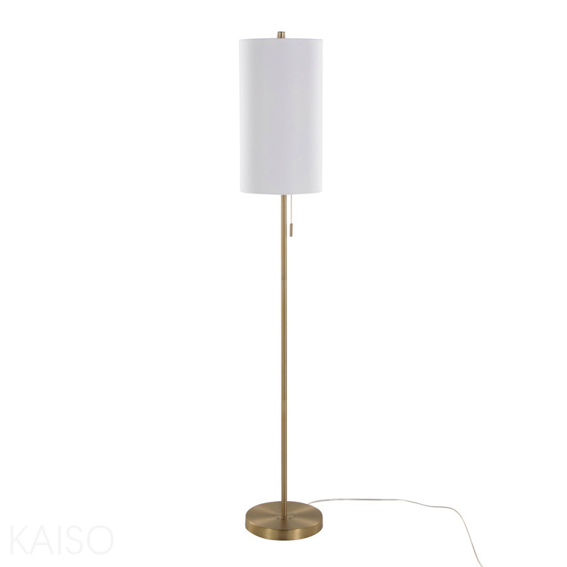 Bounty 62" Contemporary Metal Floor Lamp In Gold Metal With White Linen Shade, Gold
