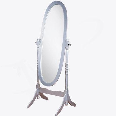 Traditional Queen Anna Style Wood Floor Cheval Mirror, Silver Finish