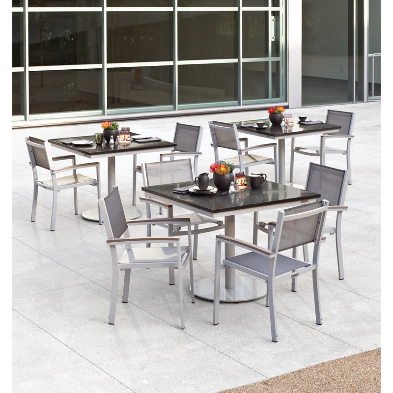 Travira Stacking Patio Dining Chair, Titanium Basketweave, Tekwood Vintage, Flint