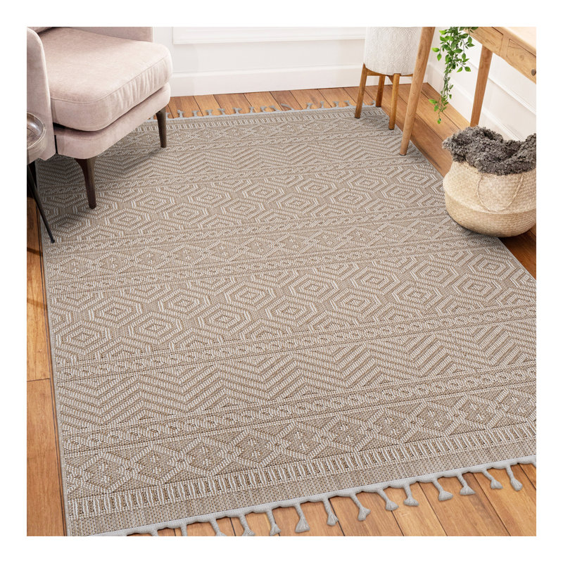 Collection 5X7 Mocha /Geometric Indoor/Outdoor Area Rug, Rectangle 4' x 6'2"
