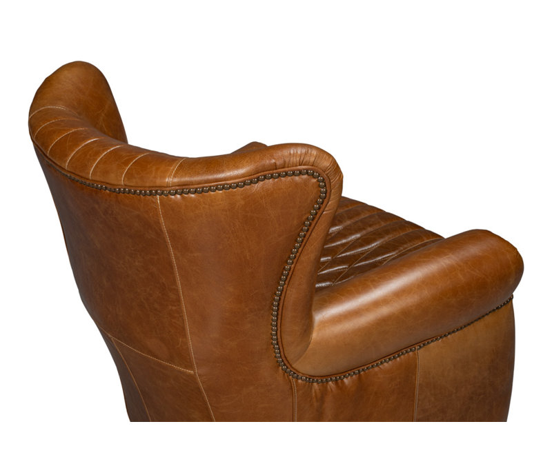 Bugatti Swivel Club Chair, Cuba Brown Genuine Leather