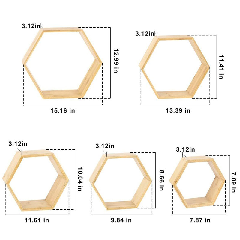 Brizleth 5 Piece Hexagon Bamboo Floating Shelf