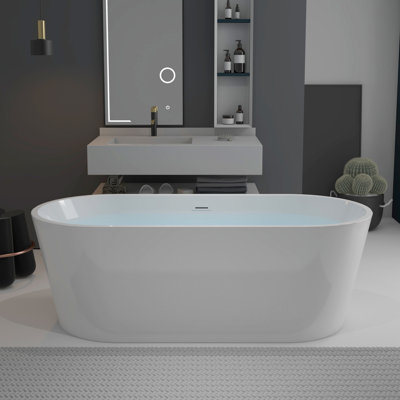 Free Standing Tub 63"" x 30 "" Deep Soaking Bath Tub  Acrylic Freestanding Bathtub J24 -  TZDD, 324-63W