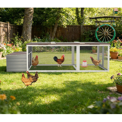 20.93ft² Large Wooden Chicken Coop Outdoor Hen House with Nesting Box & Weatherproof Asphalt Roof, Walk-in Poultry Cage with Secure Locks, Metal Mesh Run for Backyard Farm Use