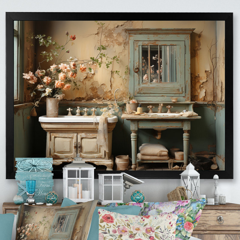 «Bathroom Bathroom Bathroom Vintage Charm II», art encadré pour la salle de bain, H 12 po x l 20 po x P 1 po