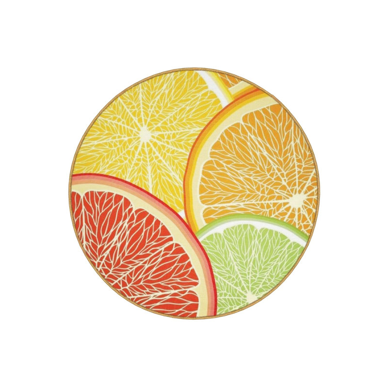 Yellow, Orange, Green, Lemon And Orange Slice Patterned Woven Base Decorative Carpet, Round 5'