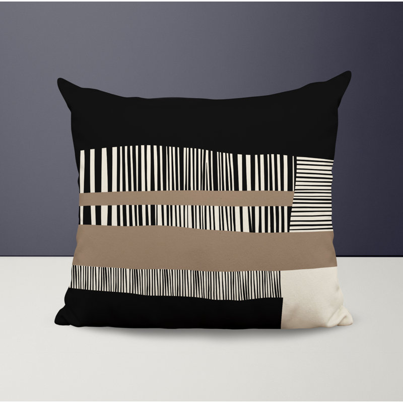 Jeté carré / extérieur en polyester Chamu, Beige / noir, L 19 po x H 19 po
