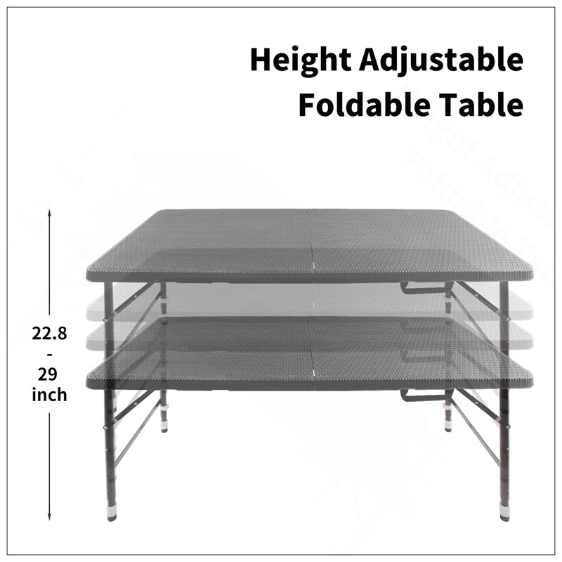 Table pliante en rotin 4 pi pour l'intérieur et l'extérieur, table pliable portative en rotin tressé noir