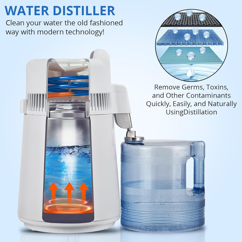 Distillateur d'eau, machine à eau distillée 750W, machine à eau distillée efficace pour un usage domestique, filtre purificateur d'eau pur