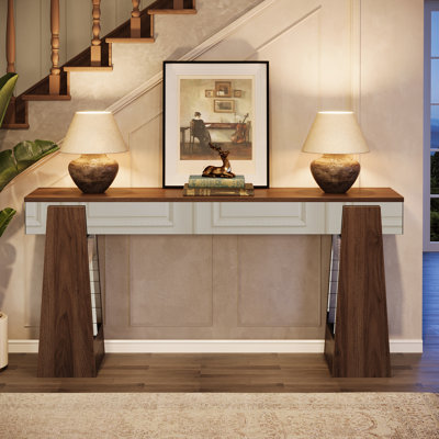 63-Inch Mirrored Console Table, Farmhouse Entryway Table
