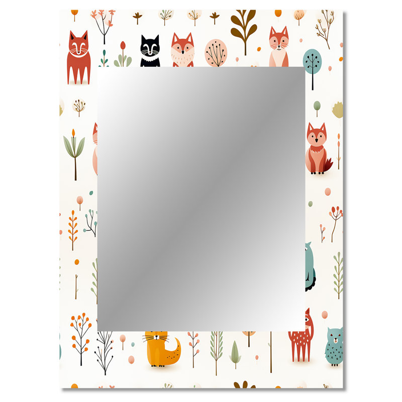 Frisco Minimalist Cute Childrens Animals - miroir mural imprimé animal, miroir décoratif décontracté, impression d'art en métal