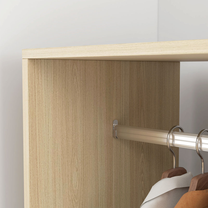 HOMCOM Open Wardrobe on Wheels, 2 Storage Shelves, Natural