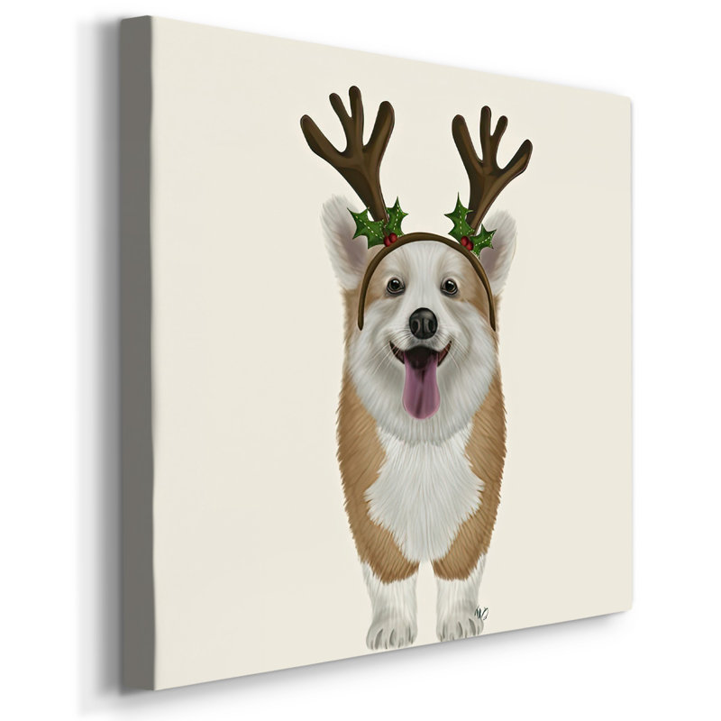 Corgi Christmas Antler sur toile, H 40 po x l 40 po x P 1,5 po
