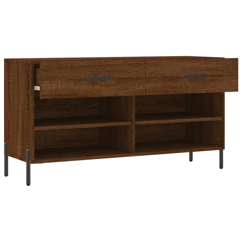 8 Pair Shoe Storage Bench, Brown Oak