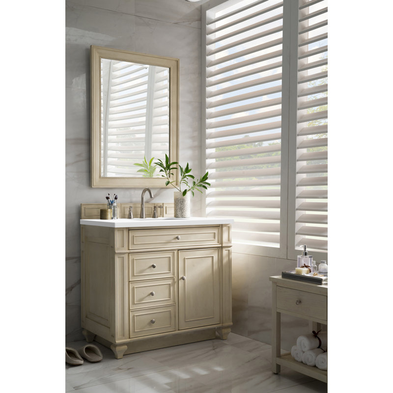Bristol 36'' W Single Vanity, Whitewashed Walnut, White Zeus, 8" Widespread