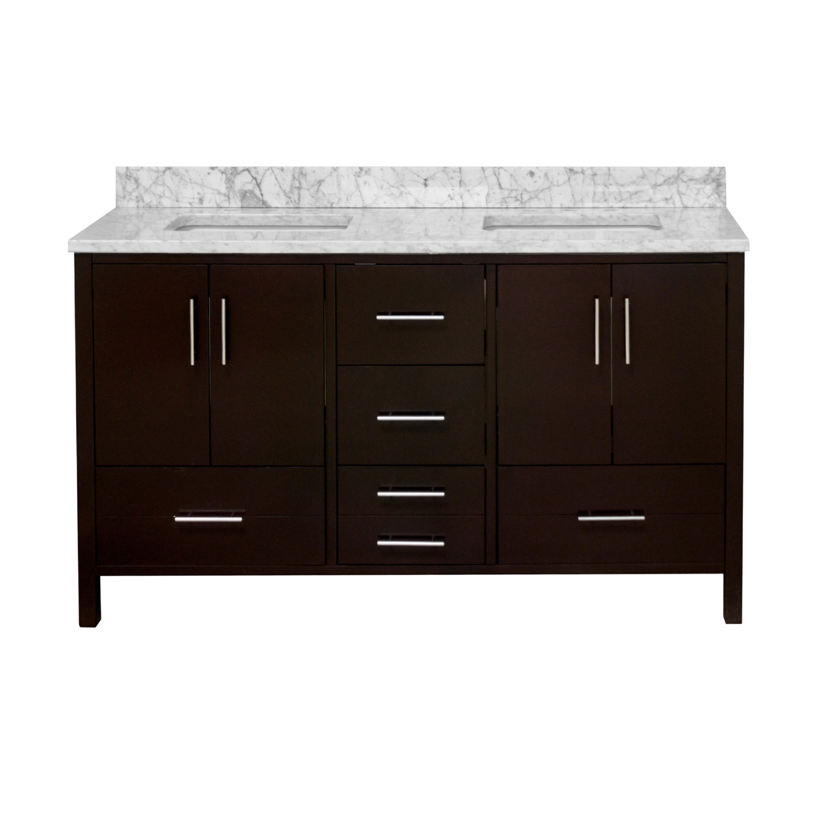 Kiara 60'' Double Bathroom Vanity, Chocolate, Carrara Marble