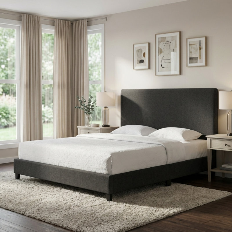 Lit plateforme tapissier, Gris