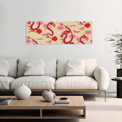 Motif de dragon rouge chinois traditionnel, paysage abstrait, nature, art mural