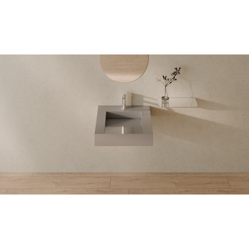 Lavabo de salle de bain mural en résine brillante 23,6 po x 19,6 po Badeloft WT-04-E-GGRY, Glossy Gray