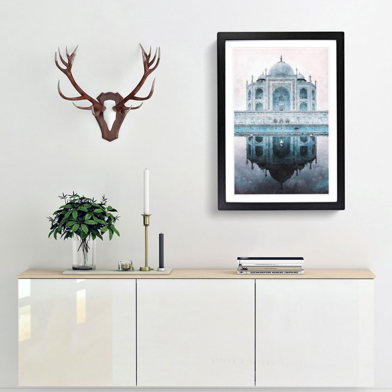 The Taj Mahal in Agra India Abstract - Picture Frame Painting Print, 33cm H x 24cm W x 2cm D, Black Framed
