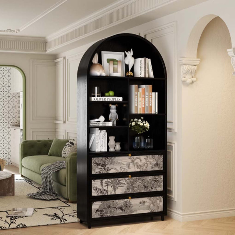 Bibliothèque de rangement noire à plusieurs niveaux