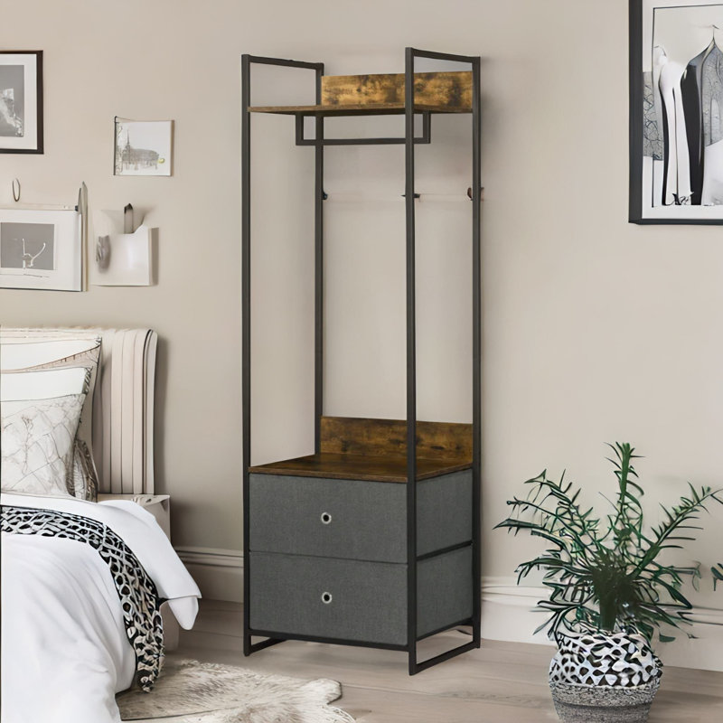 Industrial Hall Tree Coat Rack With 2 Fabric Drawers