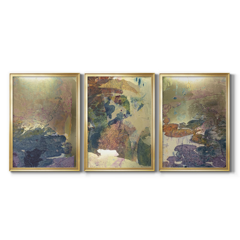 «Monet's Landscape I - Toile tendue avec châssis sur mesure - 3 pièces, H 19 po x l 27 po, Doré