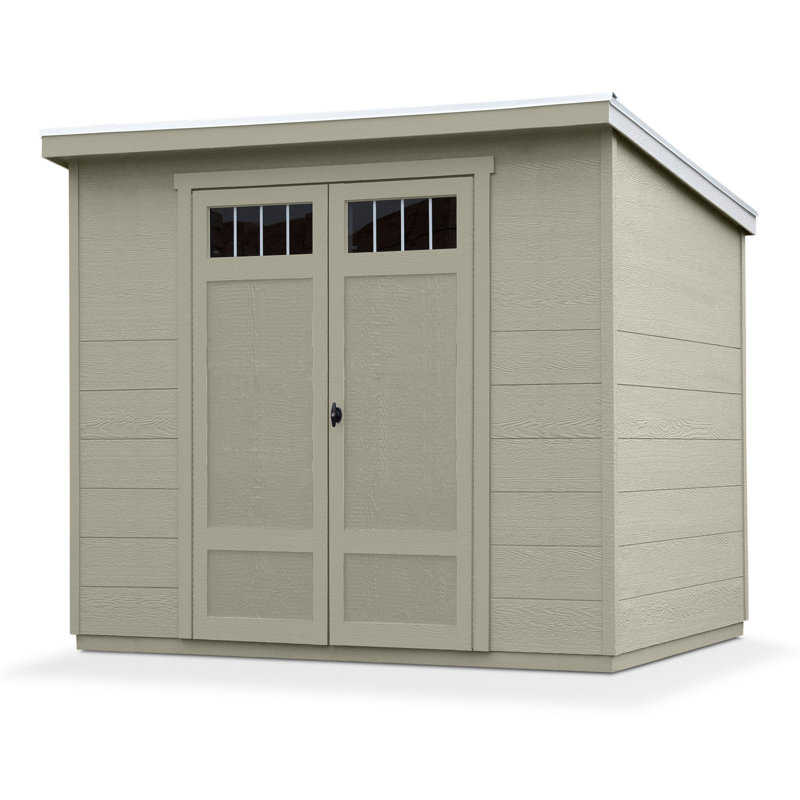 Highland 6' x 8' Beige Wooden Storage Shed with Windows