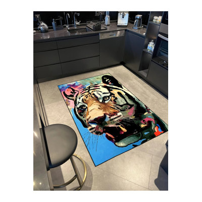 Tapis décoratif lavable animal dans les tons bleus