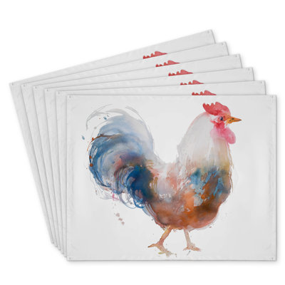 Watercolor Rooster Polyester Placemats Set of 6 | Home Decor