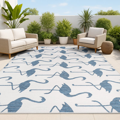 Tapis d'intérieur / extérieur deux tons blanc / bleu marine Cindia