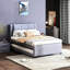 Lit gigogne double avec revêtement en lin gris - plateforme de taille Design flexible en gris. Construire. Aucun sommier tapissier requis. Aire de repos confortable