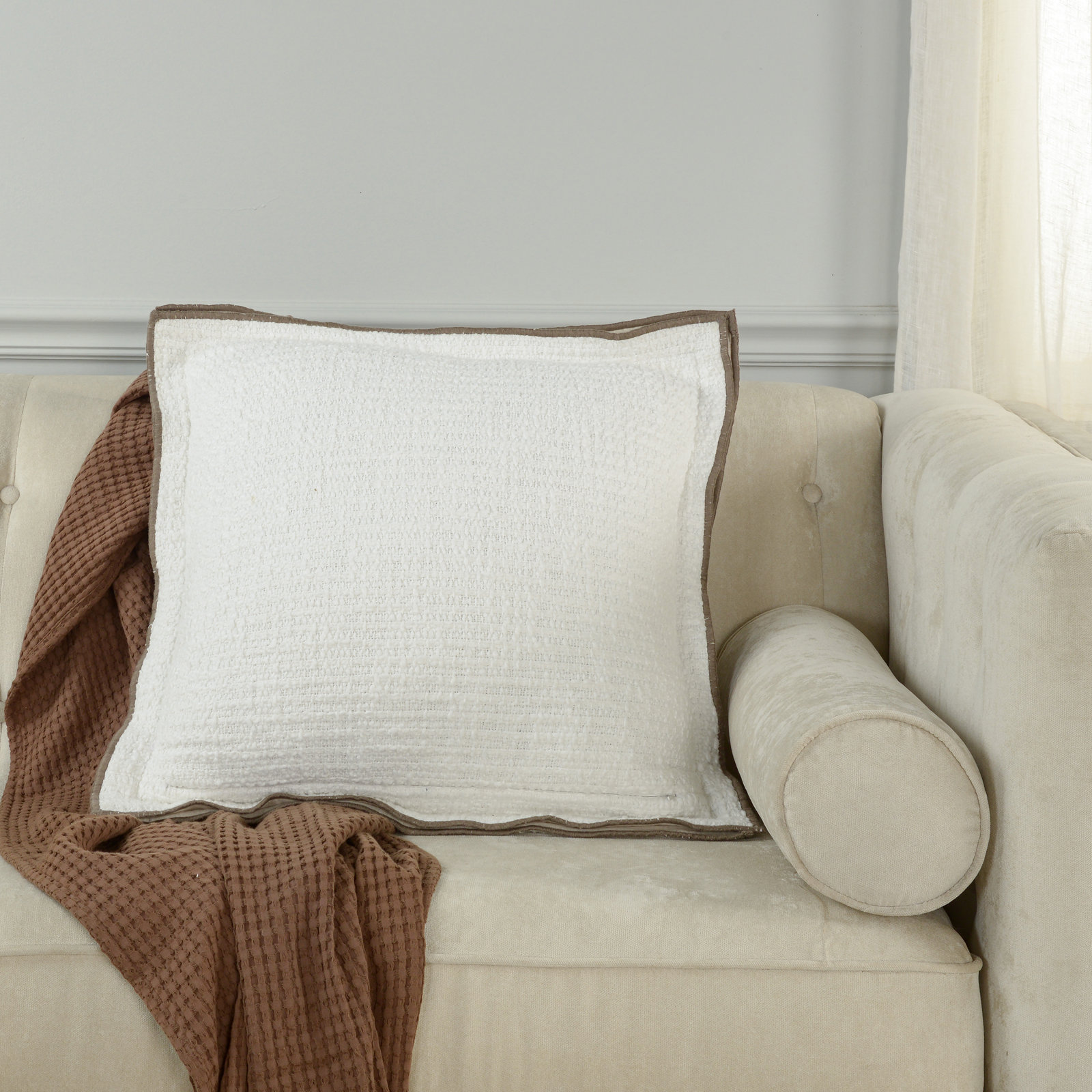 Cotton/Polyester Throw Pillow, Down Alternative, Ivory