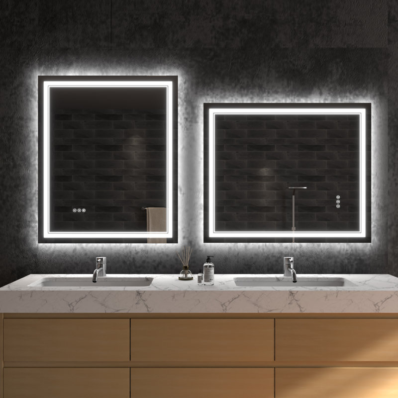 Wall Mount Anti-Fog Oversized Frameless Lighted Bathroom Mirror/ LED Bathroom Mirror, Rectangle, 30" x 36"