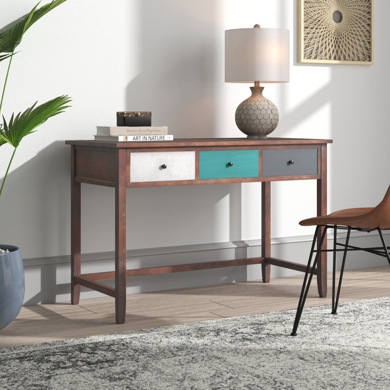 Zuria Solid Wood Writing Desk, Blue/Brown