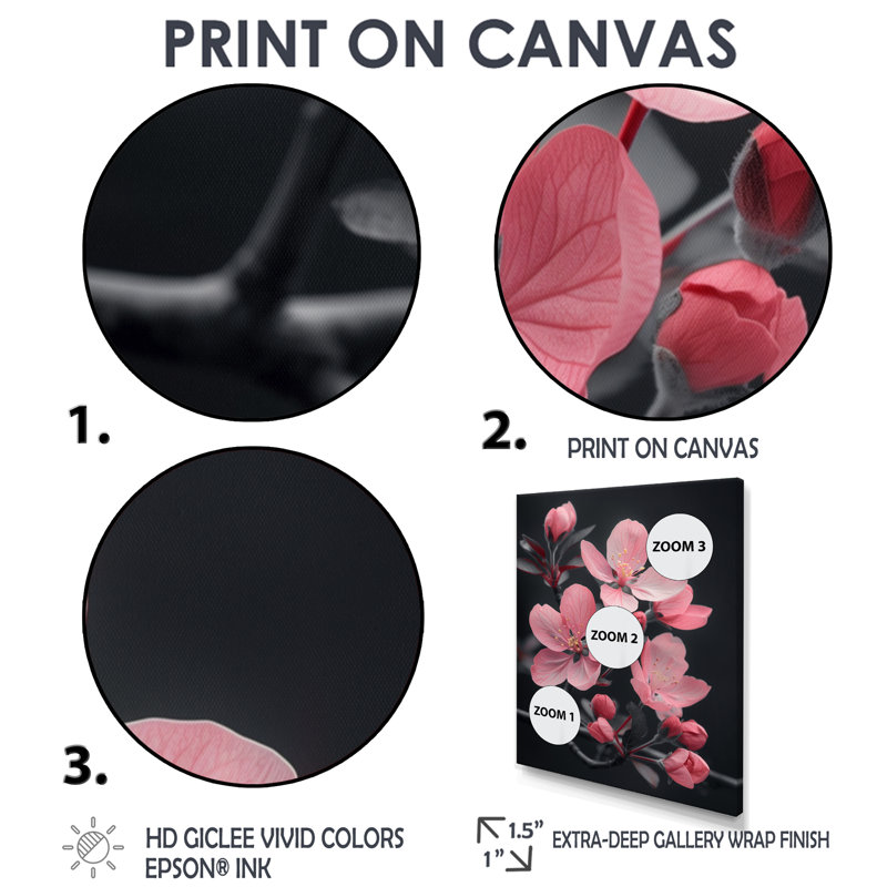 Fleur de pomme rose botanique - Art mural fleur de pommier, Encadrement argenté, H 12 po x l 20 po