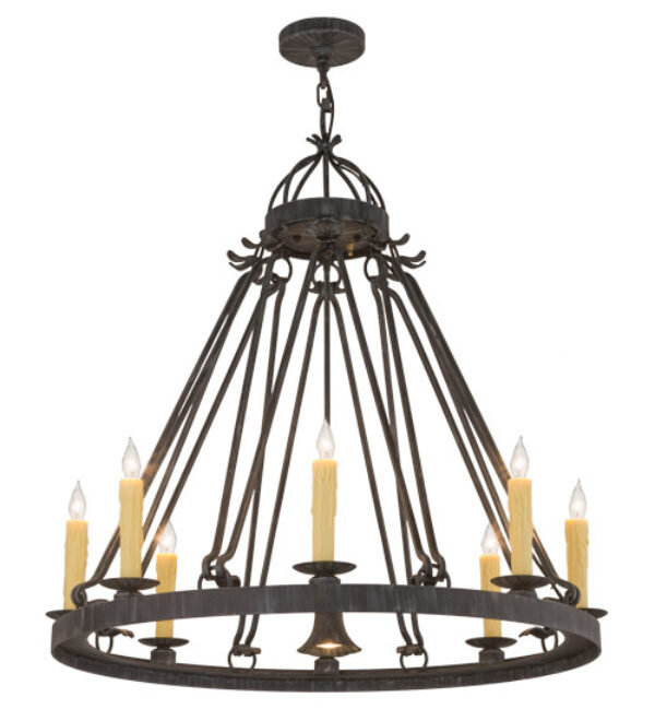 Lakeshore 9 - Light Chandelier, Antique Iron Gate, Taupe Faille