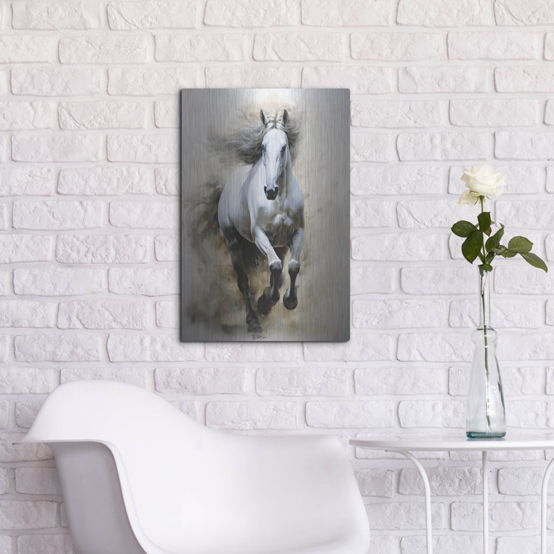 Art mural en métal luxueux «Horse galoping» par Momart, H 36 po x l 24 po