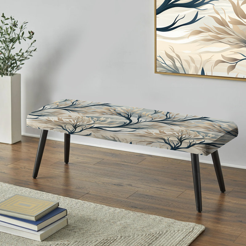 Gris, paysage d'arbre minimaliste - banc rembourré floral noir