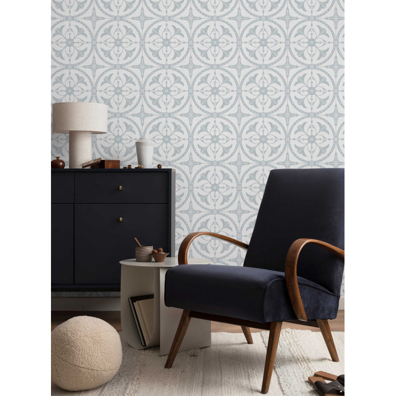Round Moroccan Tile Peel And Stick Vinyl Wallpaper, Blue