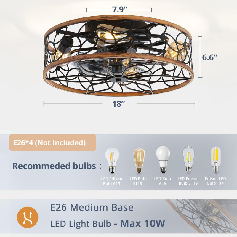Ventilateurs de plafond en cage avec lumières, Noyer