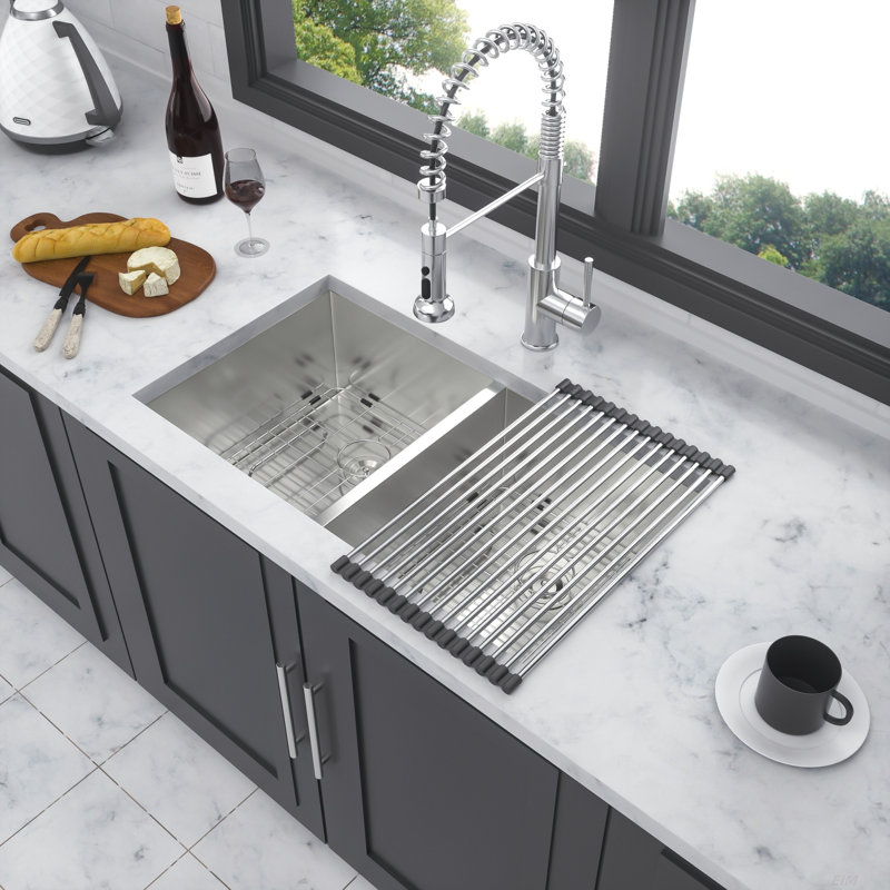16 Gauge Stainless Steel 32x18 inch Undermount Double Bowl Kitchen Sink (50/50) with 9 Inch Deep Sink