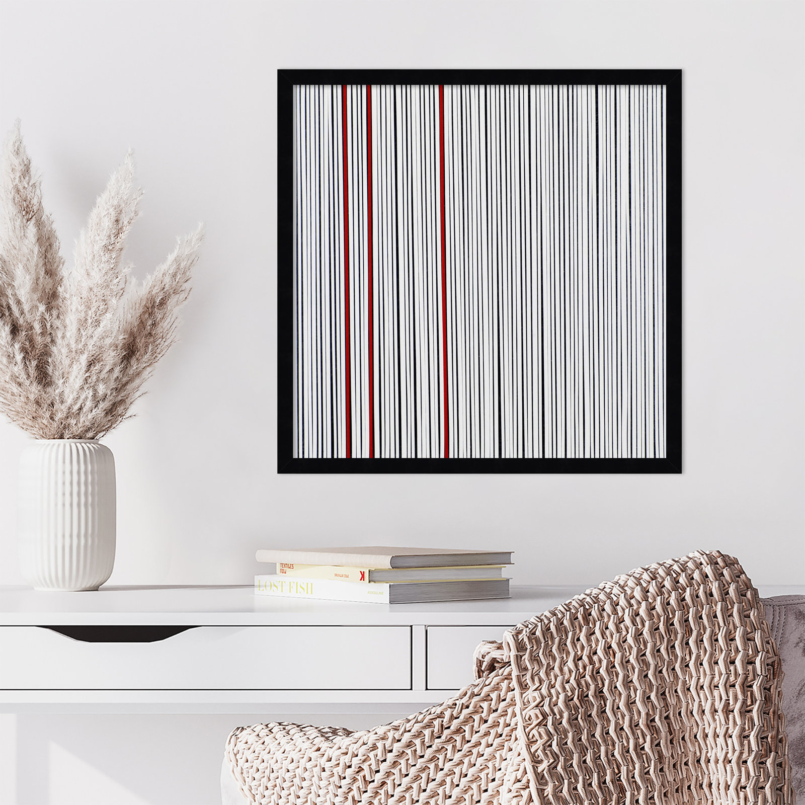Mostly White Print by Alex Dunn, Black, 21" H x 21" W x 1" D