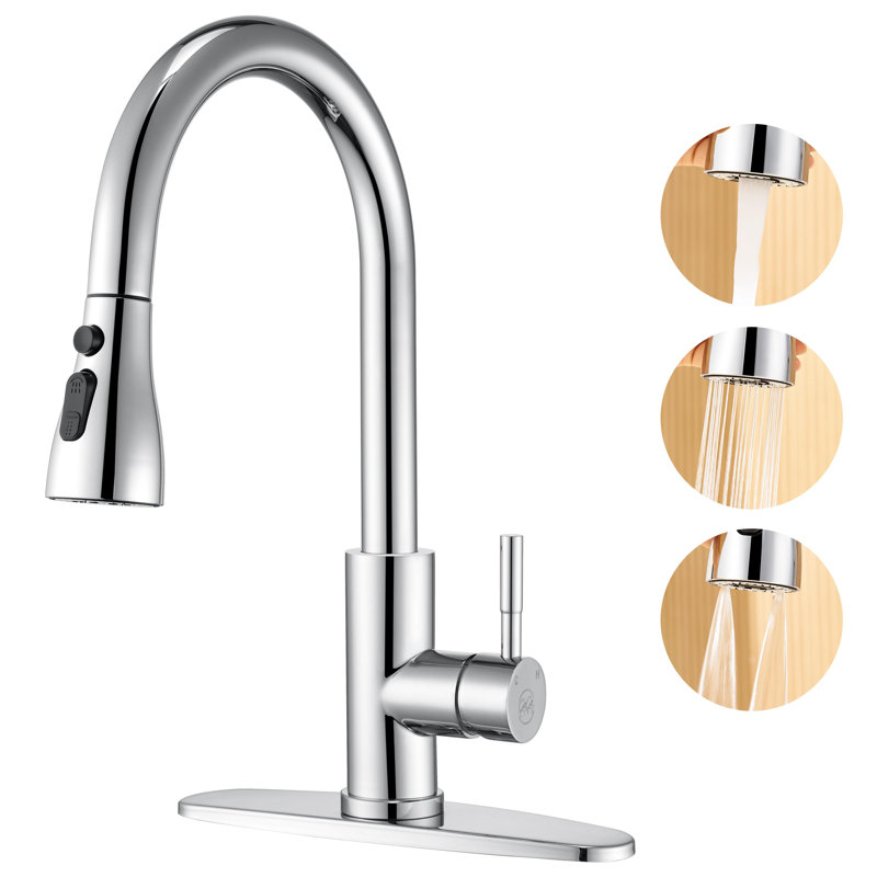 Single Handle Pull Down Sprayer Kitchen Faucet High Arc Stainless Steel Faucet with 3-Function Sprayer, Chrome