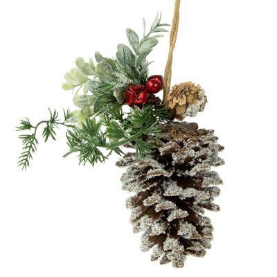 Ornement de Noël suspendu 13 "en forme de pomme de pin avec feuillage mixte