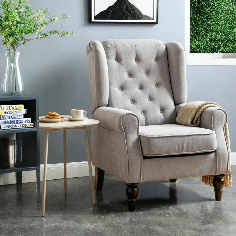 Fauteuils d'appoint à oreilles Comfort, bois de polyester gris, lecture moderne